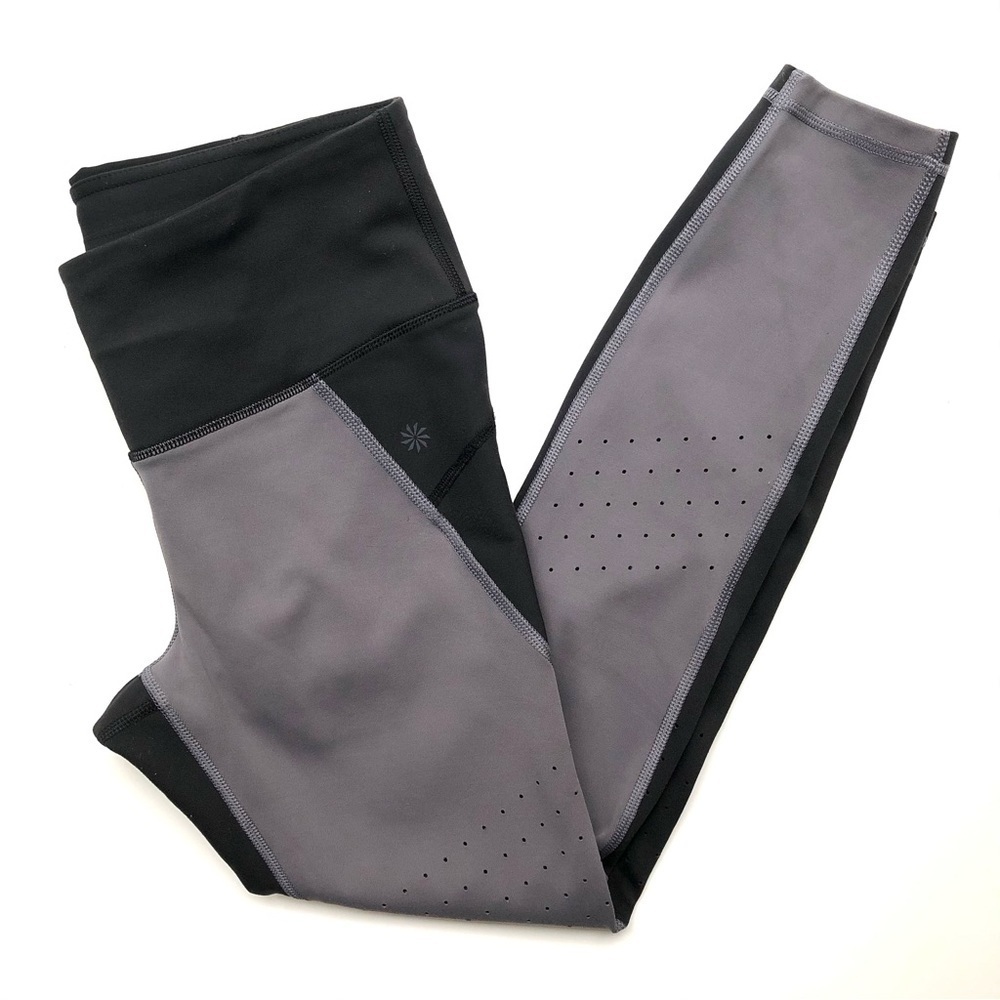 Athleta Stealth Trucool Leggings Gray Black Perforated Tights